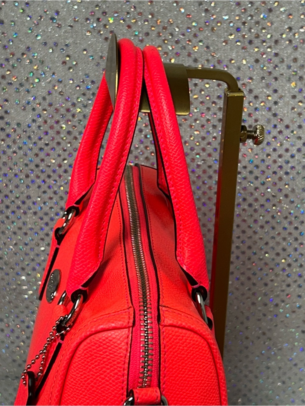Coach Bright Red Pebble Leather Satchel with Charm Approx. 10 x 7.5” x 3.5 - Picture 6 of 16